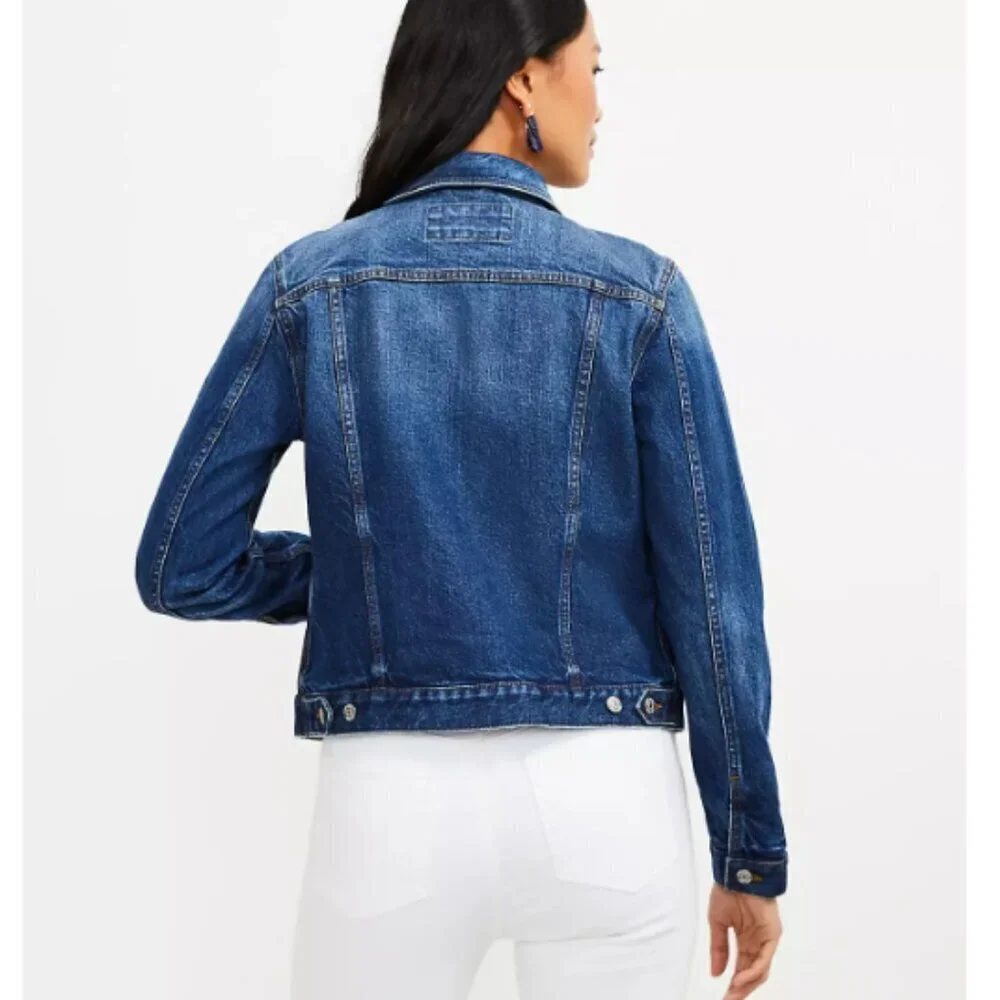 LOFT Denim Trucker Jacket in Classic Indigo Wash Size XS - Picture 3 of 10